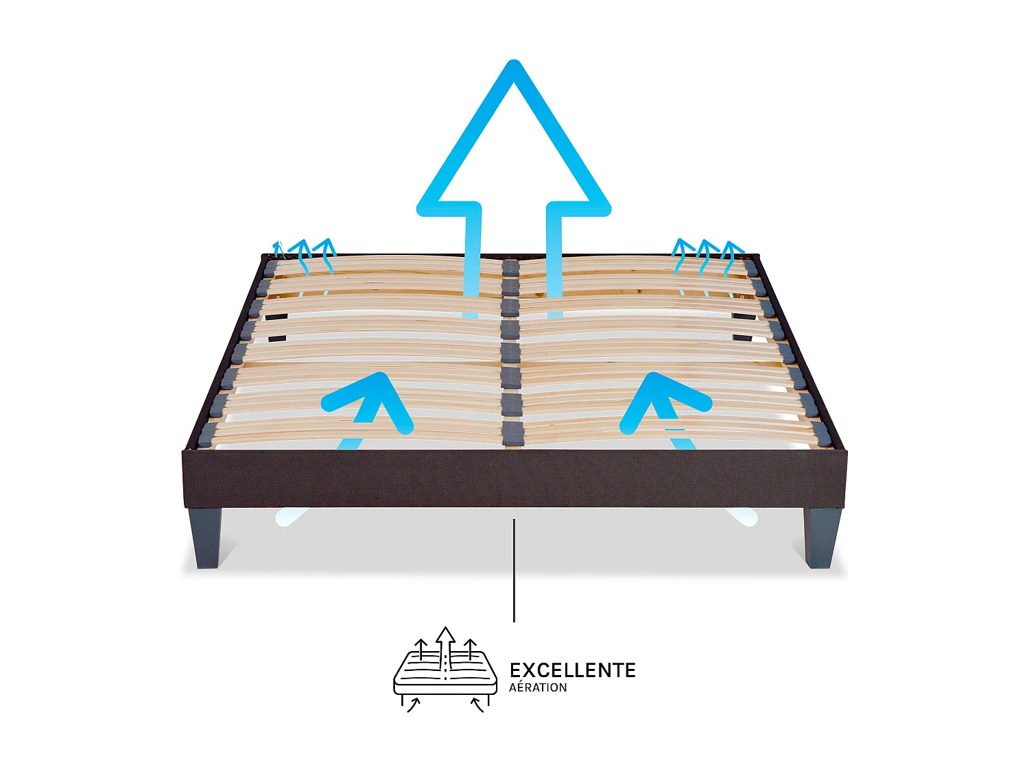 OLYMPE LITERIE | Sommier à lattes en bois KIT15 2x120x220 cm | Coloris Gris anthracite | Livré en kit