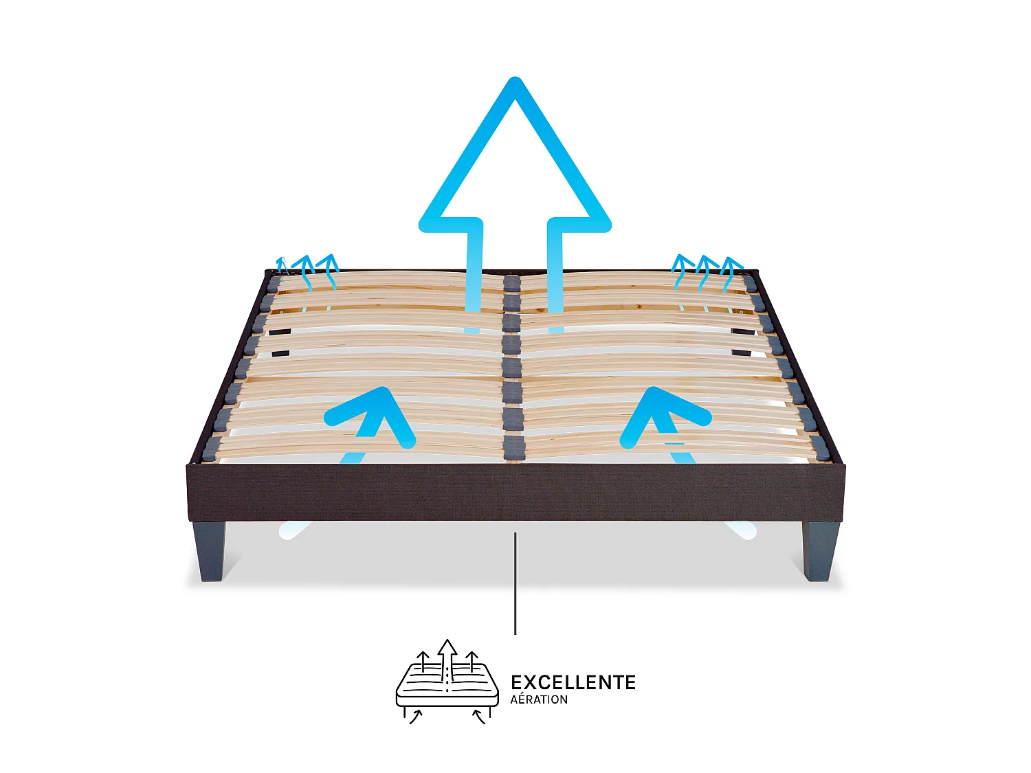 Sommier à lattes en bois Kit15 2x120x200 cm Coloris Gris anthracite Livré en kit