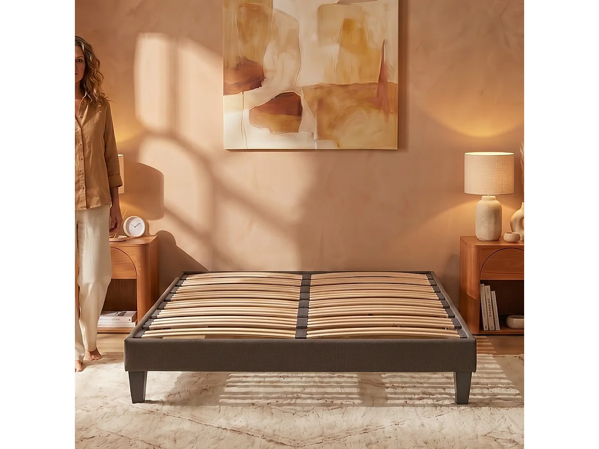 Sommier Ã  lattes bois Kit15 - Tri-lattes - Gris anthracite - Deux sommiers jumeaux - 2x120x200 cm