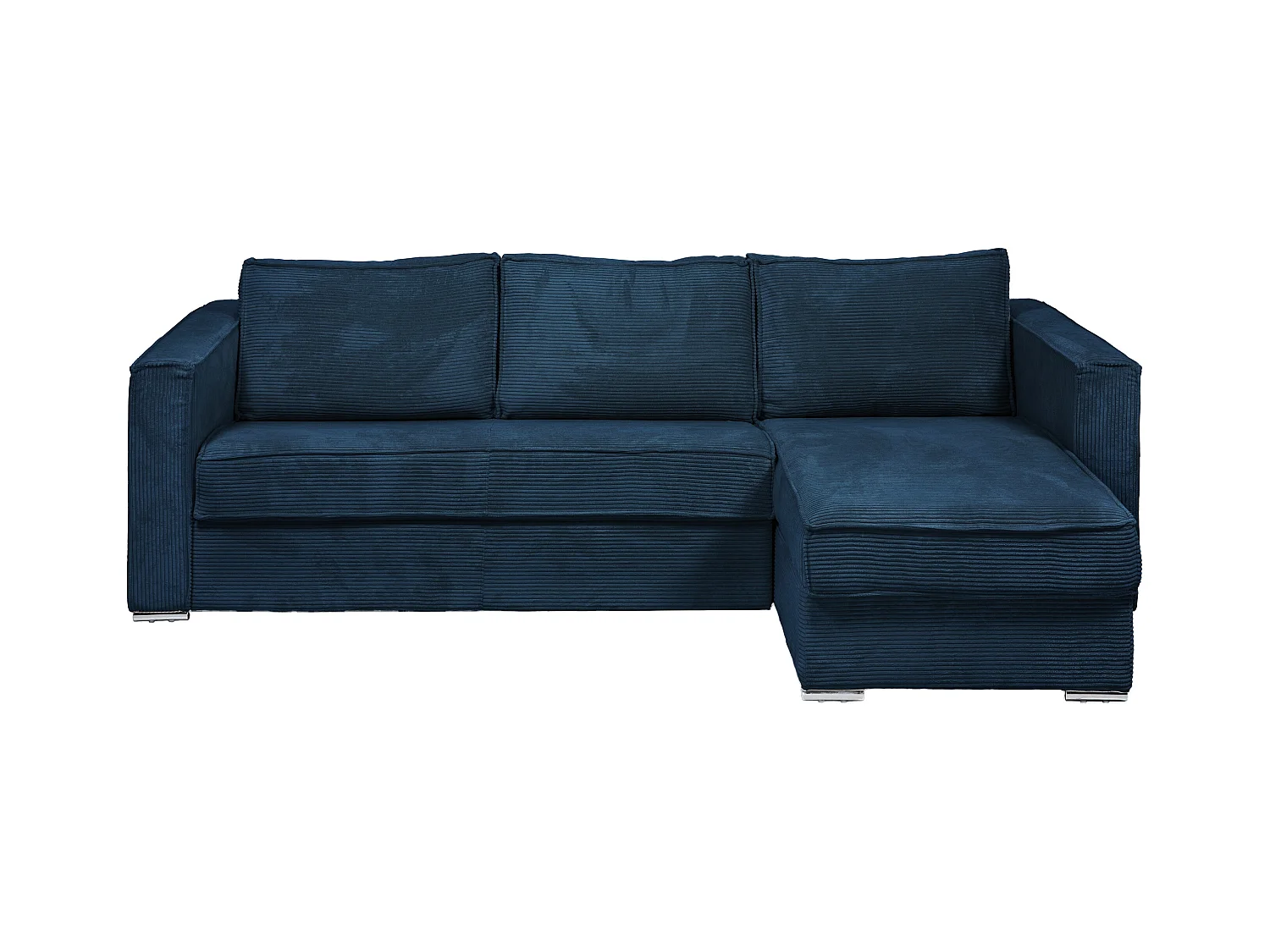 Canapé d'angle convertible express et réversible en velours côtelé bleu nuit - Couchage 160 cm - Matelas 22 cm avec mémoire de forme LORETO