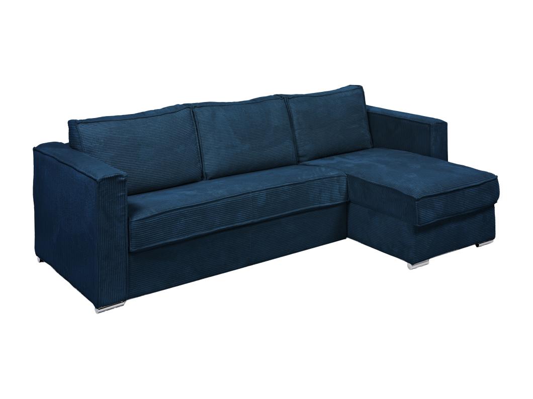 Eckschlafsofa mit Matratze - Ecke wechselbar - Cord - Dunkelblau - Liegefläche mit Lattenrost mit breiten Latten 160 cm - Matratze 22 cm - LORETO