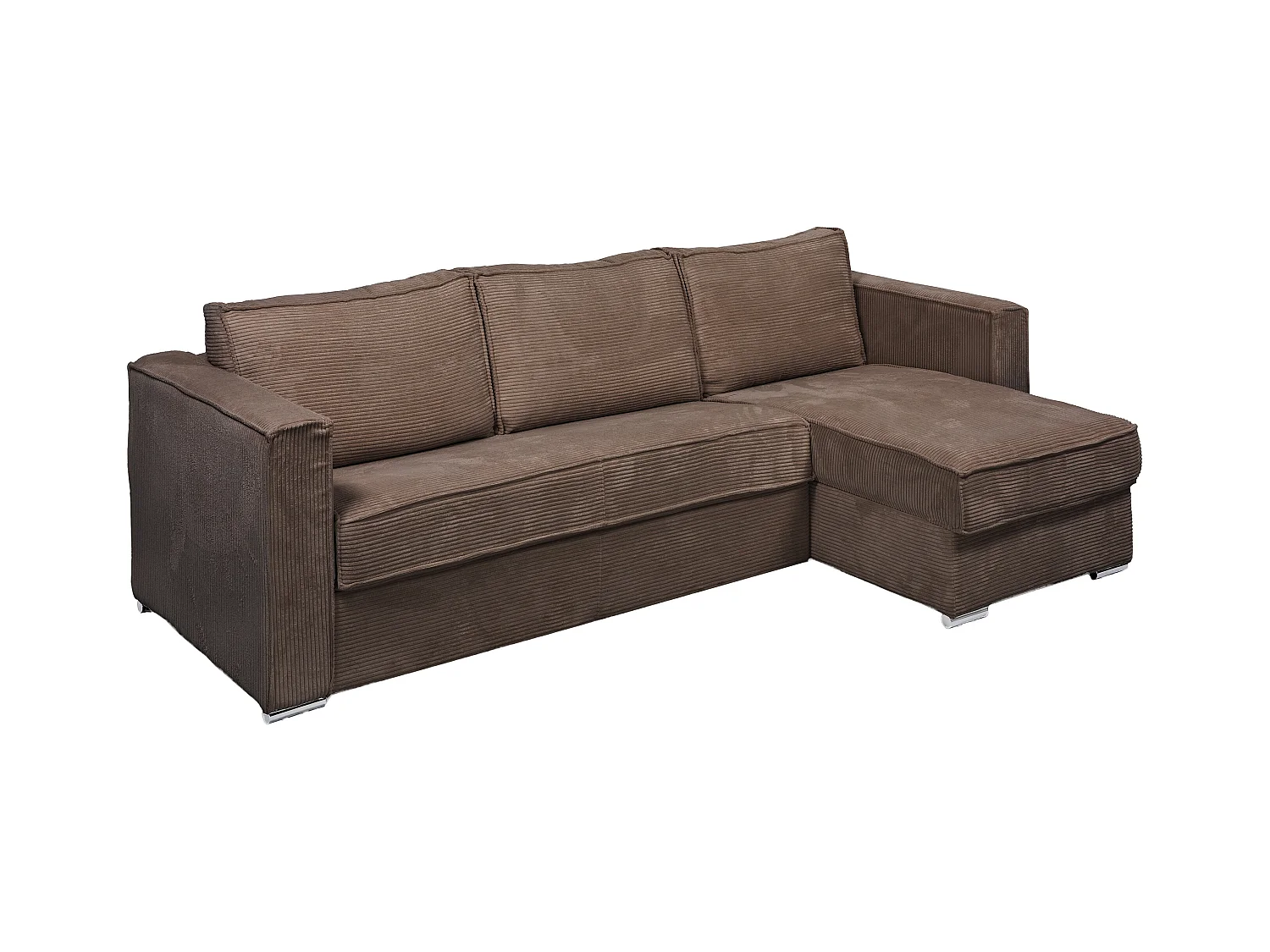Canapé d'angle convertible express et réversible en velours côtelé marron - Couchage à lattes larges 160 cm - Matelas 22 cm avec mémoire de forme LORETO