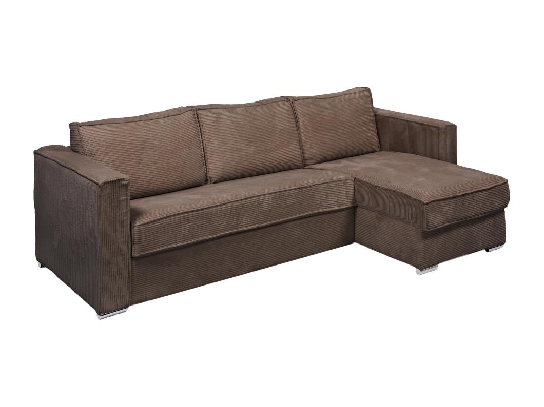 Canapé d'angle convertible express et réversible en velours côtelé marron - Couchage à lattes larges 160 cm - Matelas 22 cm LORETO