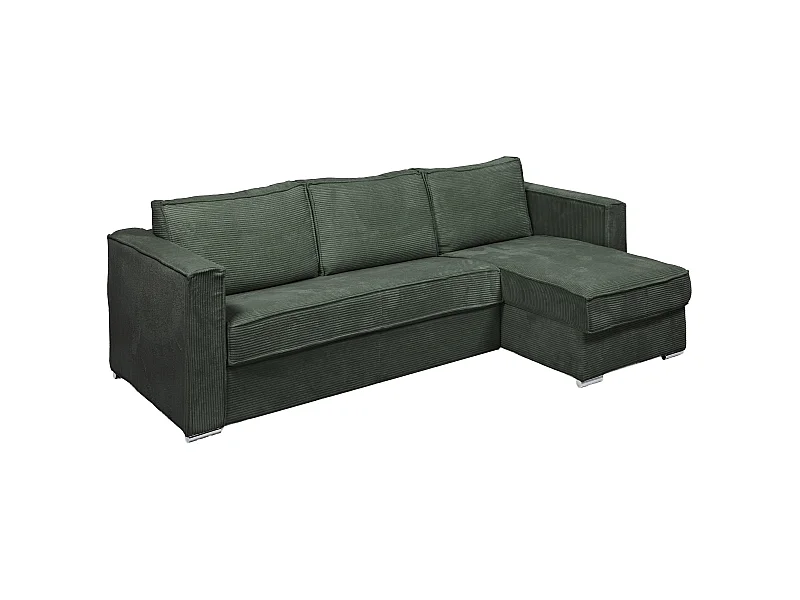 Divano letto angolare a ribalta angolo reversibile Posto letto 160 Mater. 22 memory foam in Velluto a coste Verde - LORETO