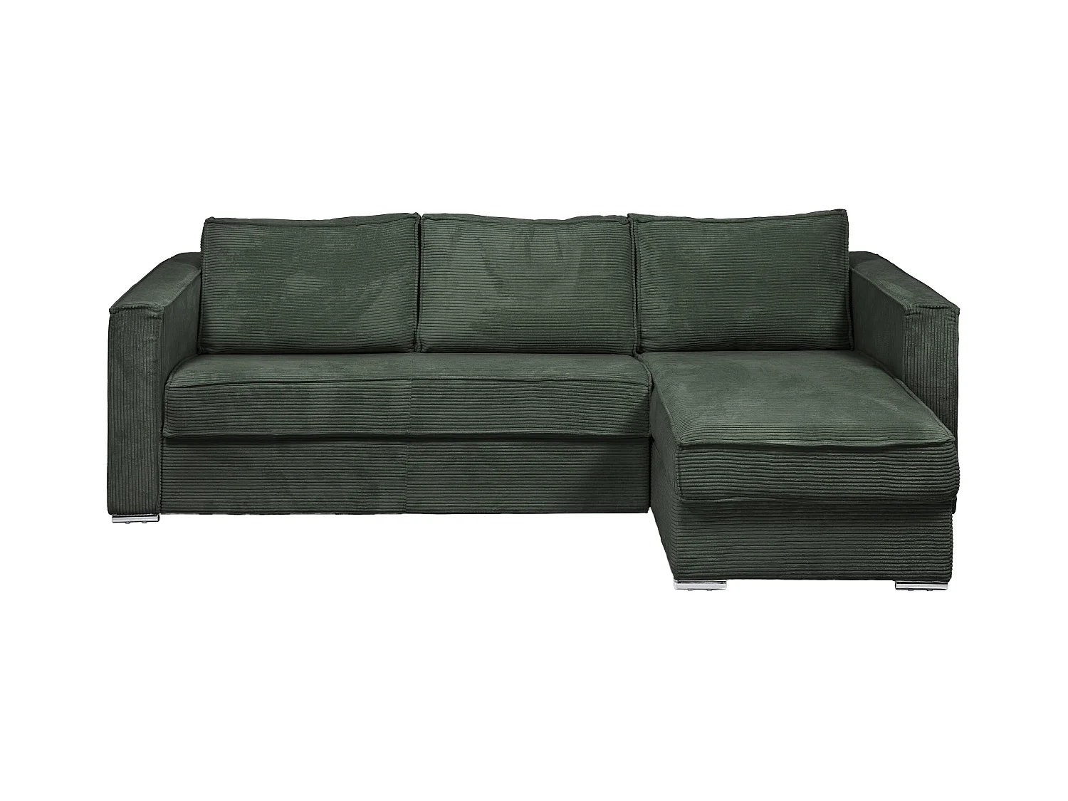 Canapé d'angle convertible express et réversible en velours côtelé vert - Couchage à lattes larges 160 cm - Matelas 22 cm avec mémoire de forme LORETO
