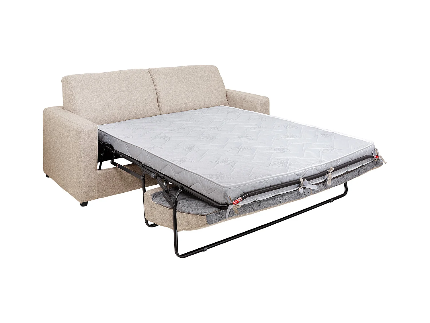 Canapé 3 places convertible express en tissu beige - Couchage 140 cm - Matelas 14 cm DONETO