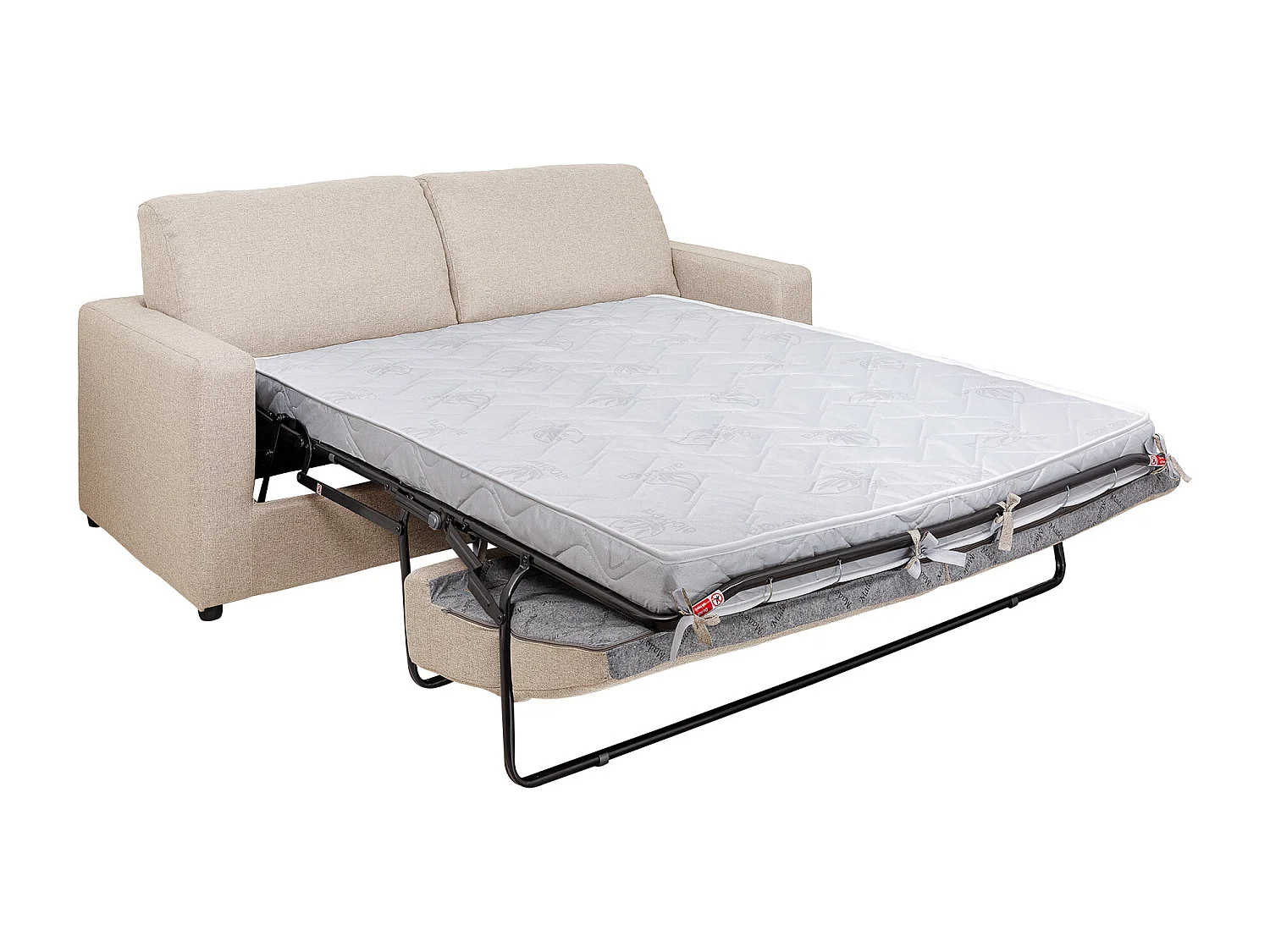 Express-driezitsslaapbank van beige stof - Bed 140 cm - Matras 14 cm DONETO