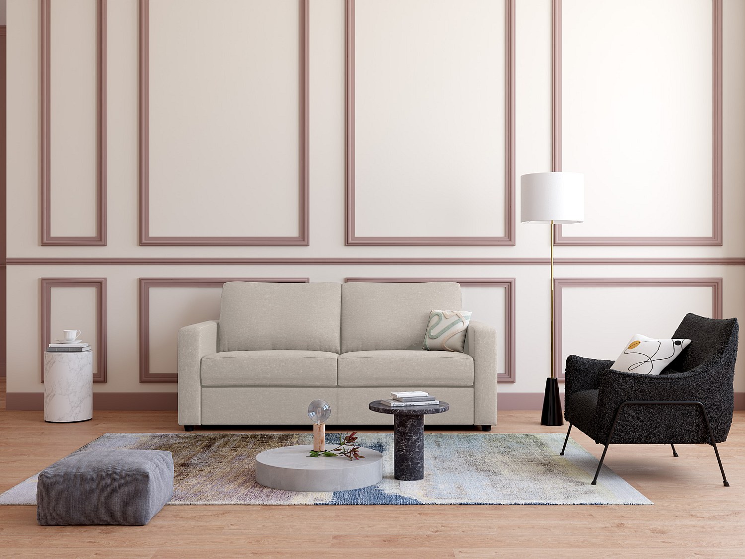 Schlafsofa mit Matratze 3-Sitzer - Stoff - Beige - Liegefläche 140 cm - Mat günstig online kaufen