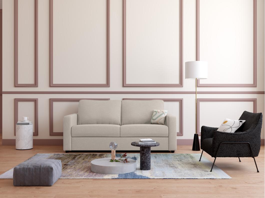 Schlafsofa mit Matratze 3-Sitzer - Stoff - Beige - Liegefläche 140 cm - Matratze 14 cm - DONETO