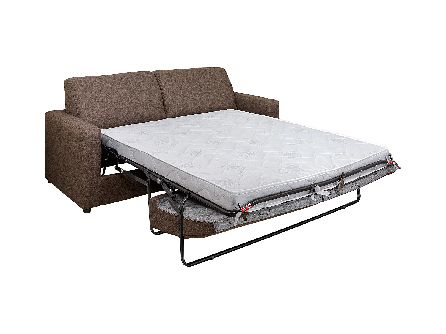 Canapé 3 places convertible express en tissu marron Couchage 140 cm - Matelas 14 cm DONETO