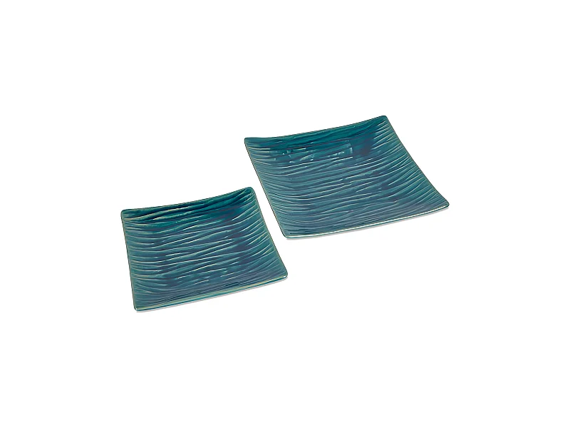 Juego de 2 centros cuadrados 27cm y 22cm verde lineas ceramica cerdeña