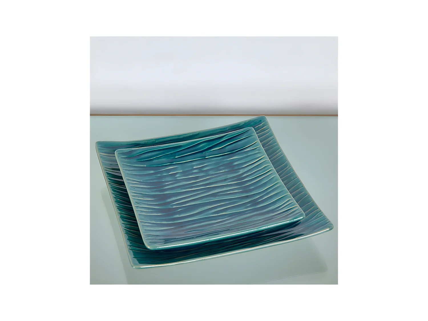 Juego de 2 centros cuadrados 27cm y 22cm verde lineas ceramica cerdeña