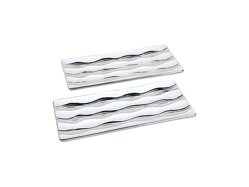 Juego de 2 centros 40cm blanco y plateado ondas anchas lizzete