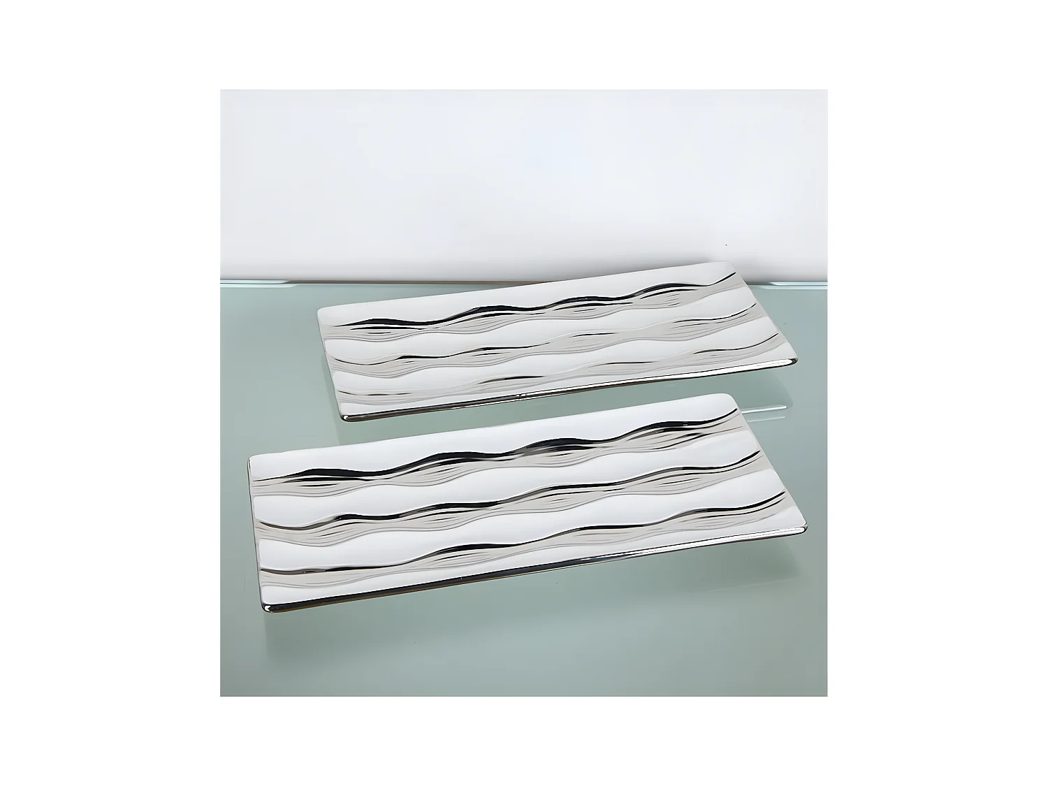 Juego de 2 centros 40cm blanco y plateado ondas anchas lizzete