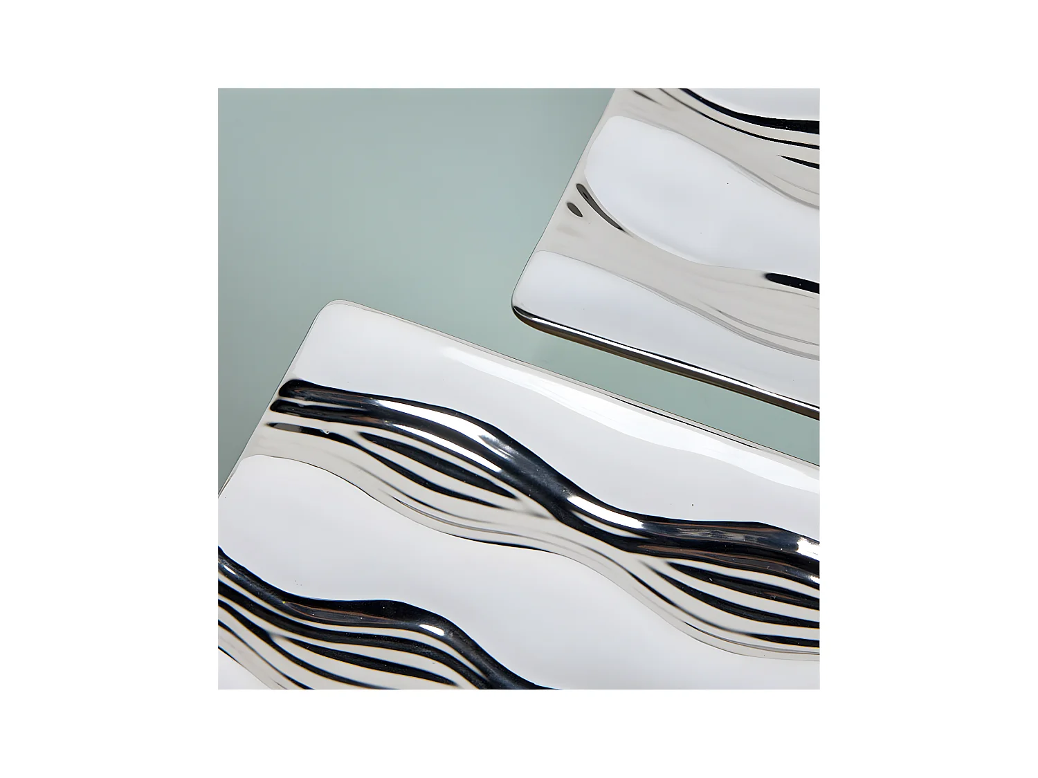 Juego de 2 centros 40cm blanco y plateado ondas anchas lizzete