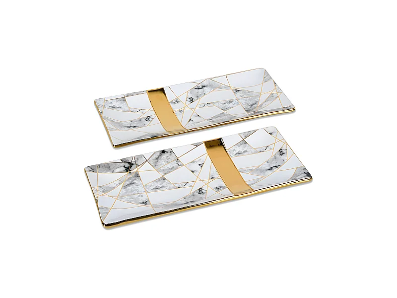 juego de 2 centros 40cm acabado marmol blanco, dorado y gris rosalee