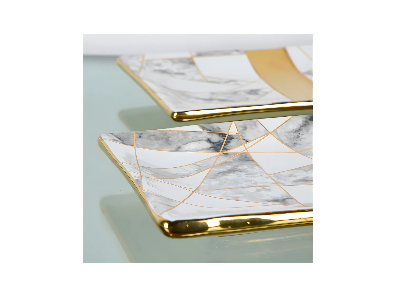 juego de 2 centros 40cm acabado marmol blanco, dorado y gris rosalee