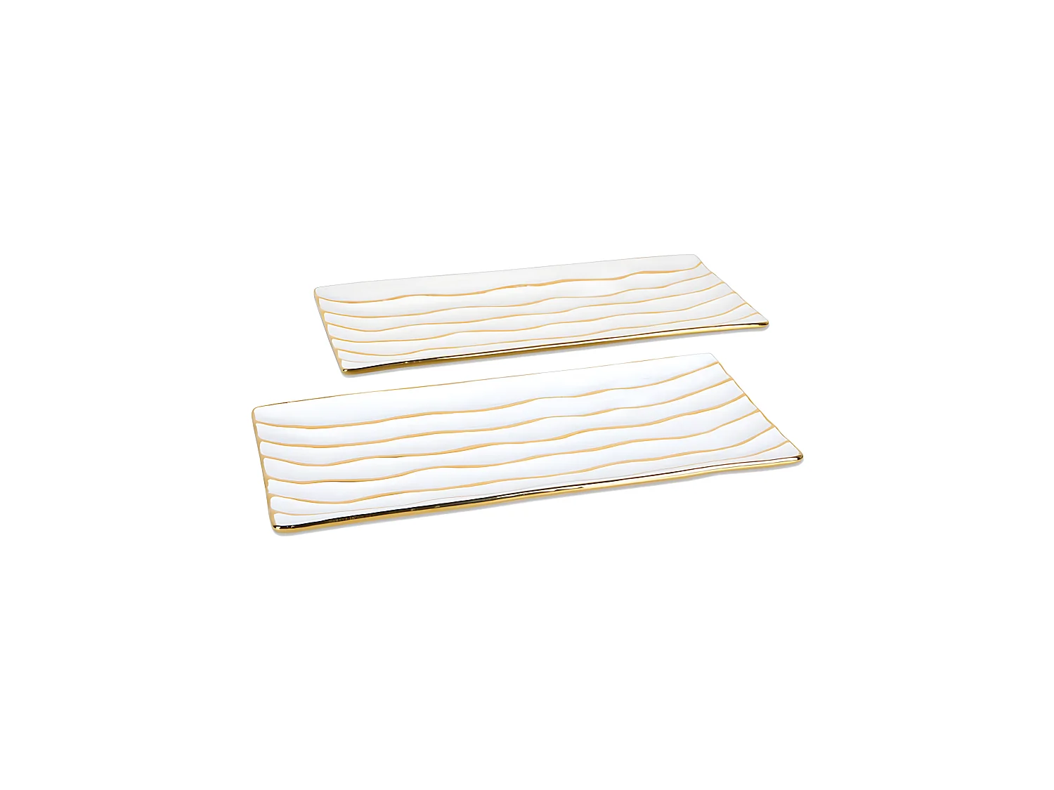 Juego de 2 centros 40cm ceramica blanco dorado lineas ondas  avice