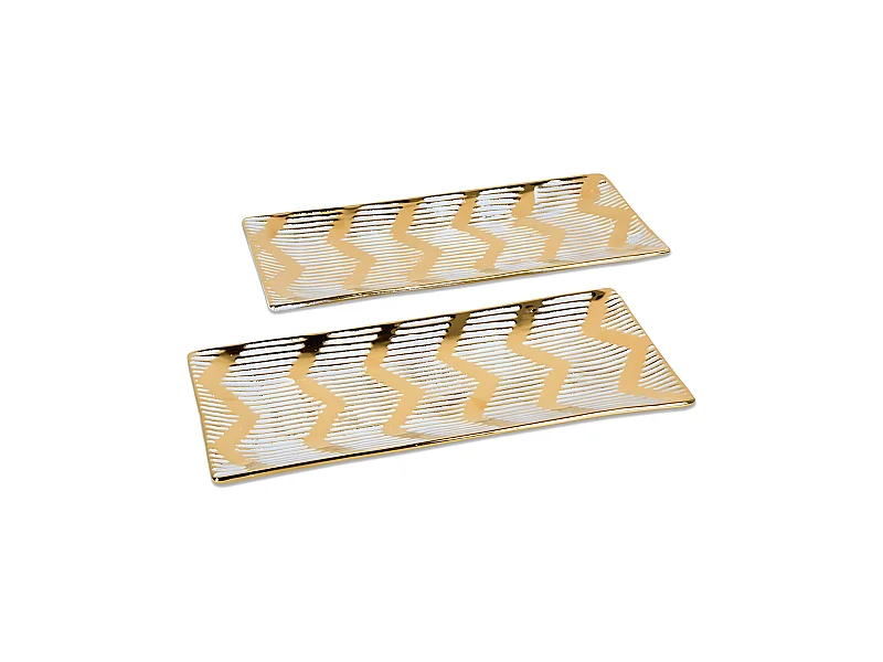 Juego de 2 centros rectangular 39cm ceramica dorado triangulos elayne