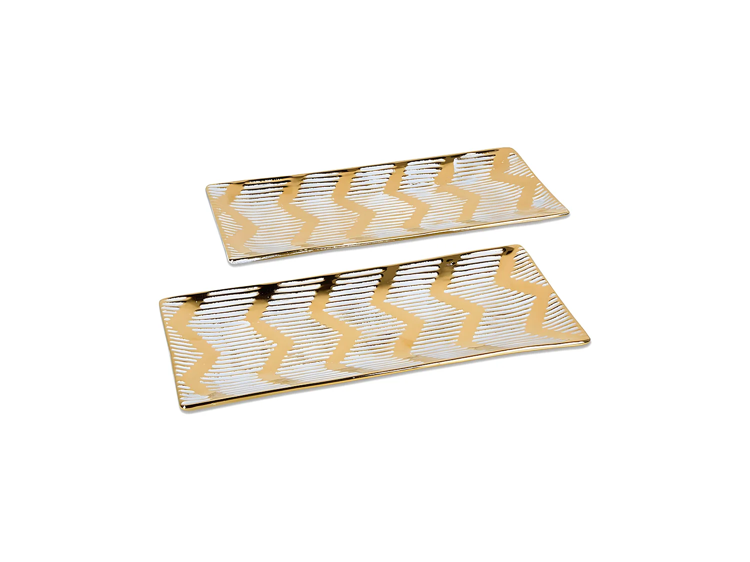 Juego de 2 centros rectangular 39cm ceramica dorado triangulos elayne