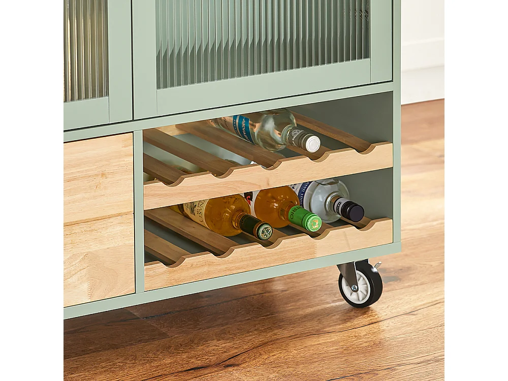 SoBuy FKW114-GR Îlot Central de Cuisine Buffet avec Plateau en Bois d'Hévéa, Porte-Bouteilles à 2 Niveaux Vert | Prévente