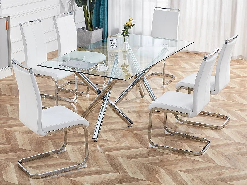 Set van 4 kunstleren sledestoelen - chroom metalen structuur - wit