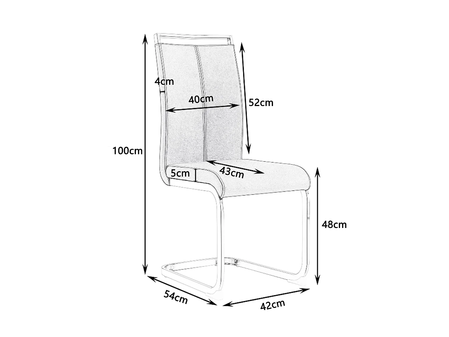 Lot de 4 Chaises cantilever en similicuir - structure en métal chromé - Blanc