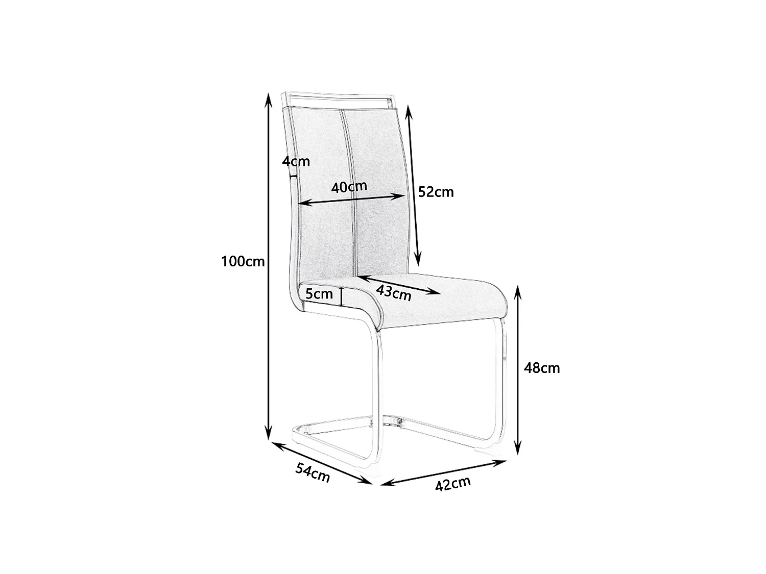 Lot de 4 Chaises cantilever en similicuir - structure en métal chromé - Blanc