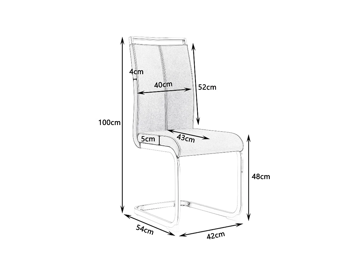 Lot de 4 Chaises cantilever en similicuir - structure en métal chromé - Noir