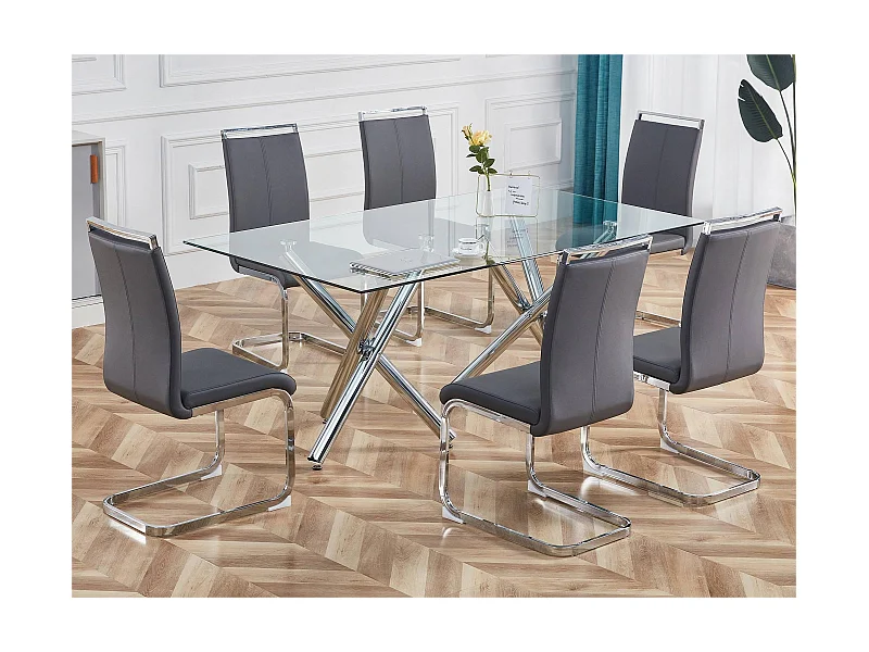 Set mit 4 Freischwingern aus Kunstleder – Struktur aus verchromtem Metall – Grau