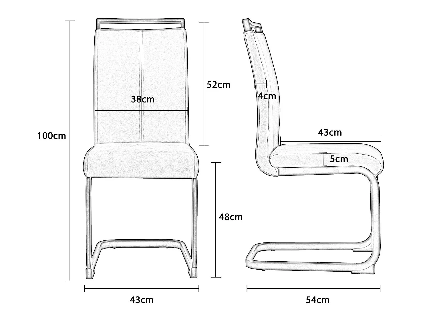 Set mit 4 Freischwingern aus Kunstleder – Struktur aus verchromtem Metall – Grau