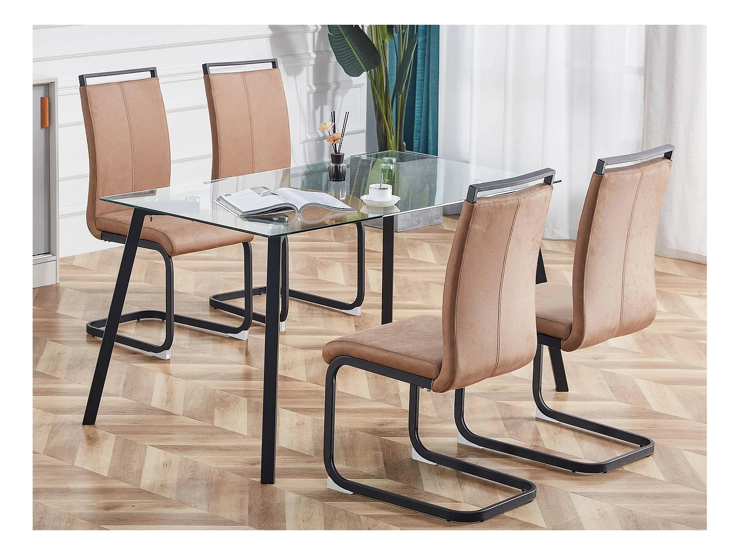 Set van 4 kunstleren sledestoelen - chroom metalen structuur - bruin