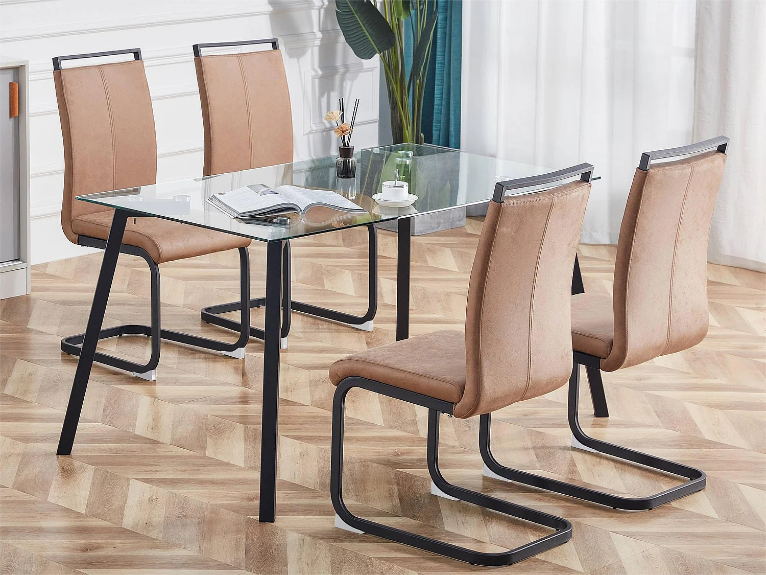 Set van 4 kunstleren sledestoelen - chroom metalen structuur - bruin