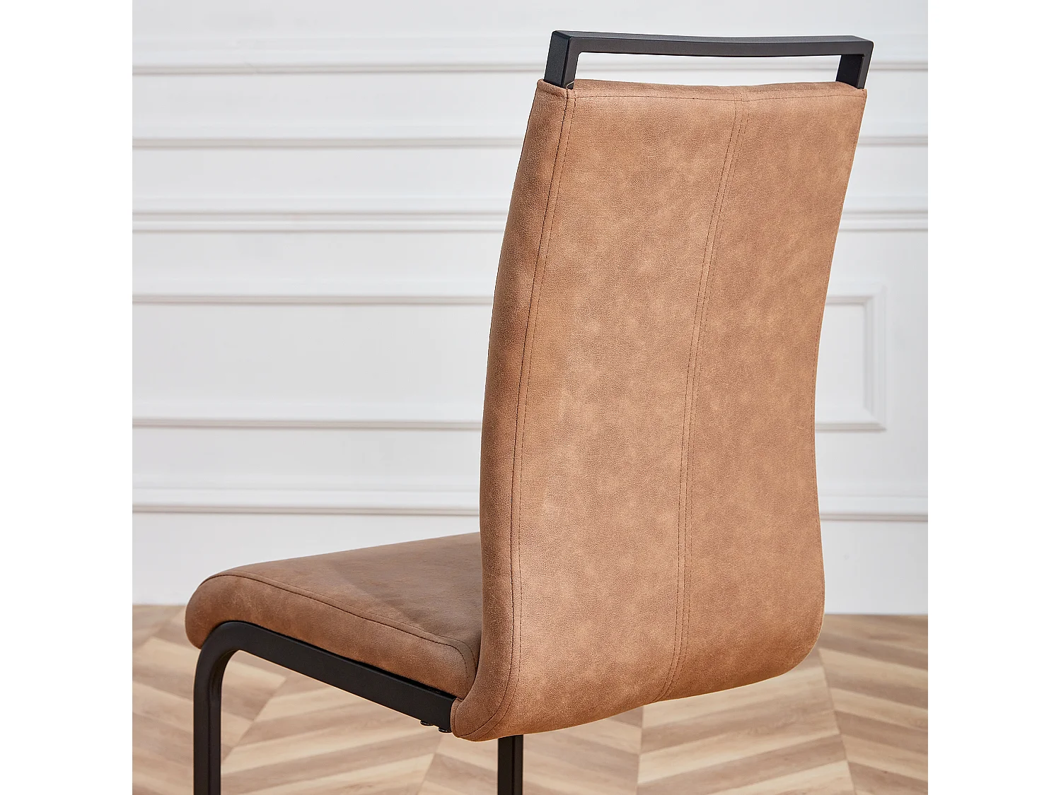 Set van 4 kunstleren sledestoelen - chroom metalen structuur - bruin