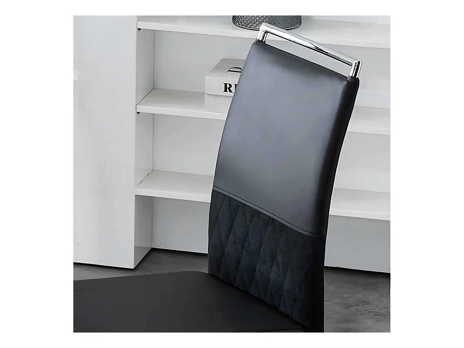 Set van 2 eetkamerstoelen - kunstleer en linnen rugleuning - zwart