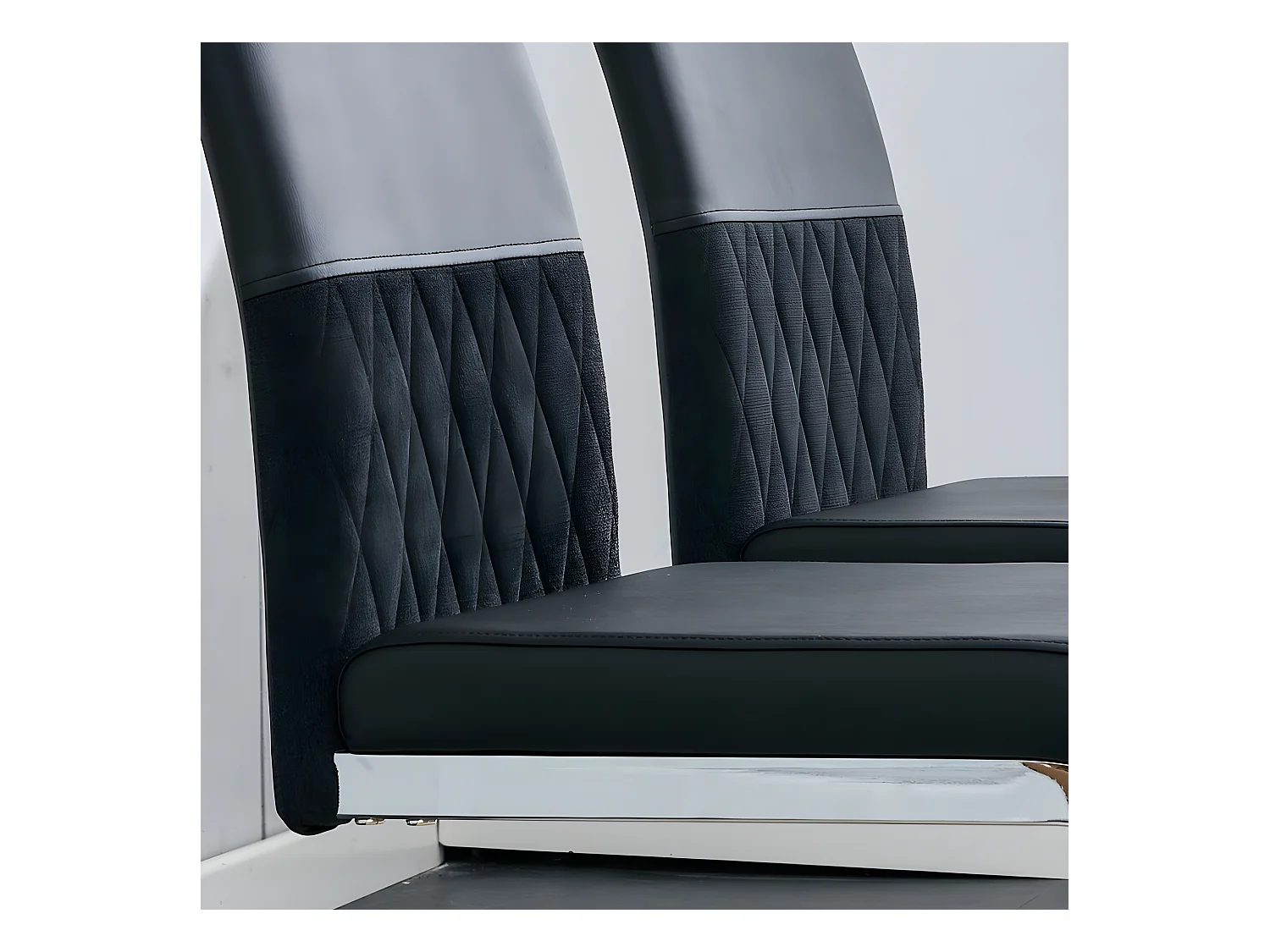 Set van 2 eetkamerstoelen - kunstleer en linnen rugleuning - zwart