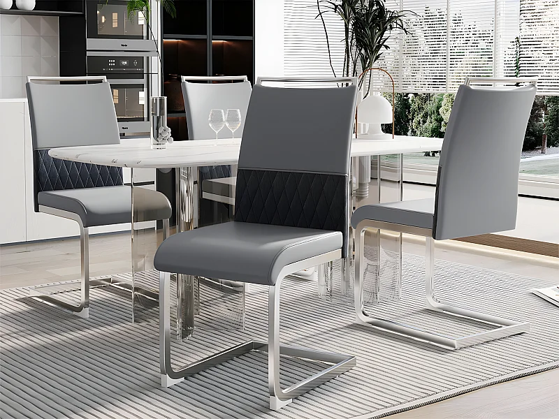 Set van 4 eetkamerstoelen - kunstleer en linnen rugleuning - grijs