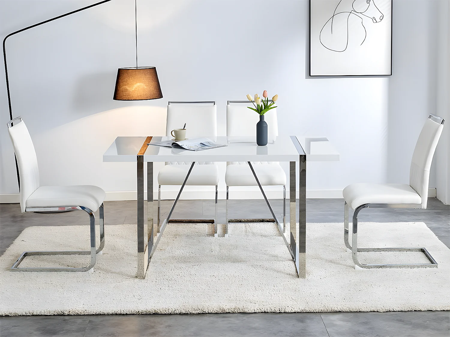 Set van 2 eetkamerstoelen - kunstleer en linnen rugleuning - wit