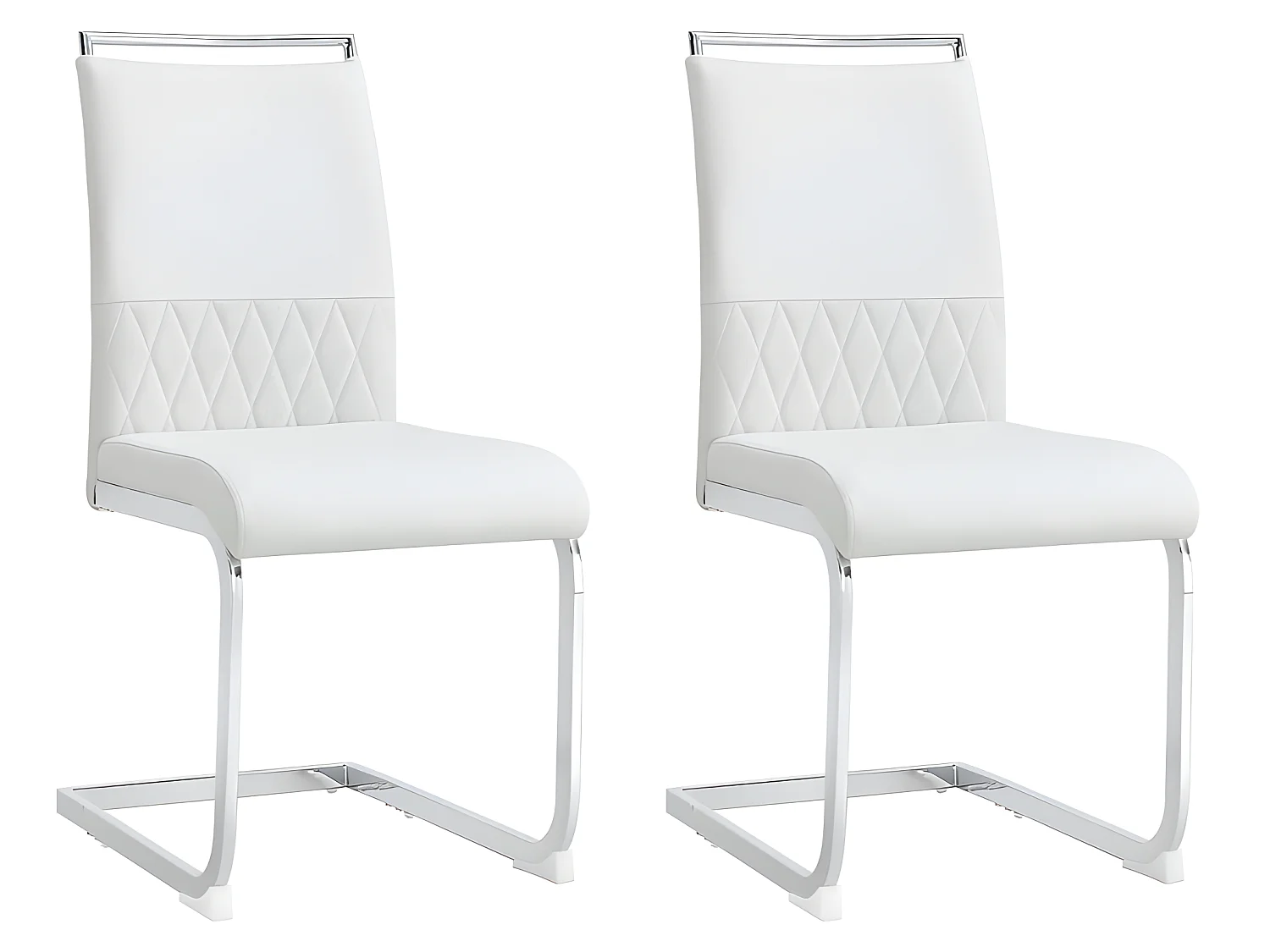 Lot de 4 chaises de salle à manger - dossier en similicuir et lin - blanc