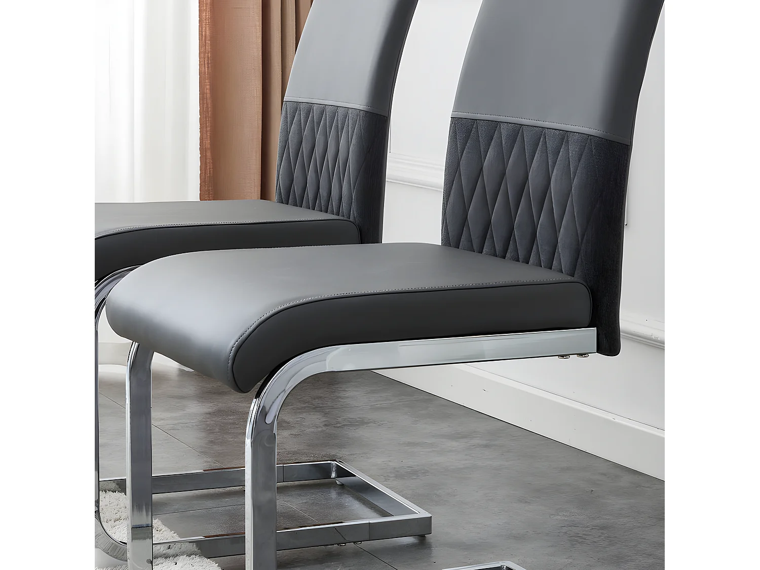 Lot de 6 chaises de salle à manger - dossier en similicuir et lin - gris