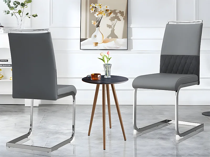 Lot de 2 chaises de salle à manger - dossier en similicuir et lin - gris