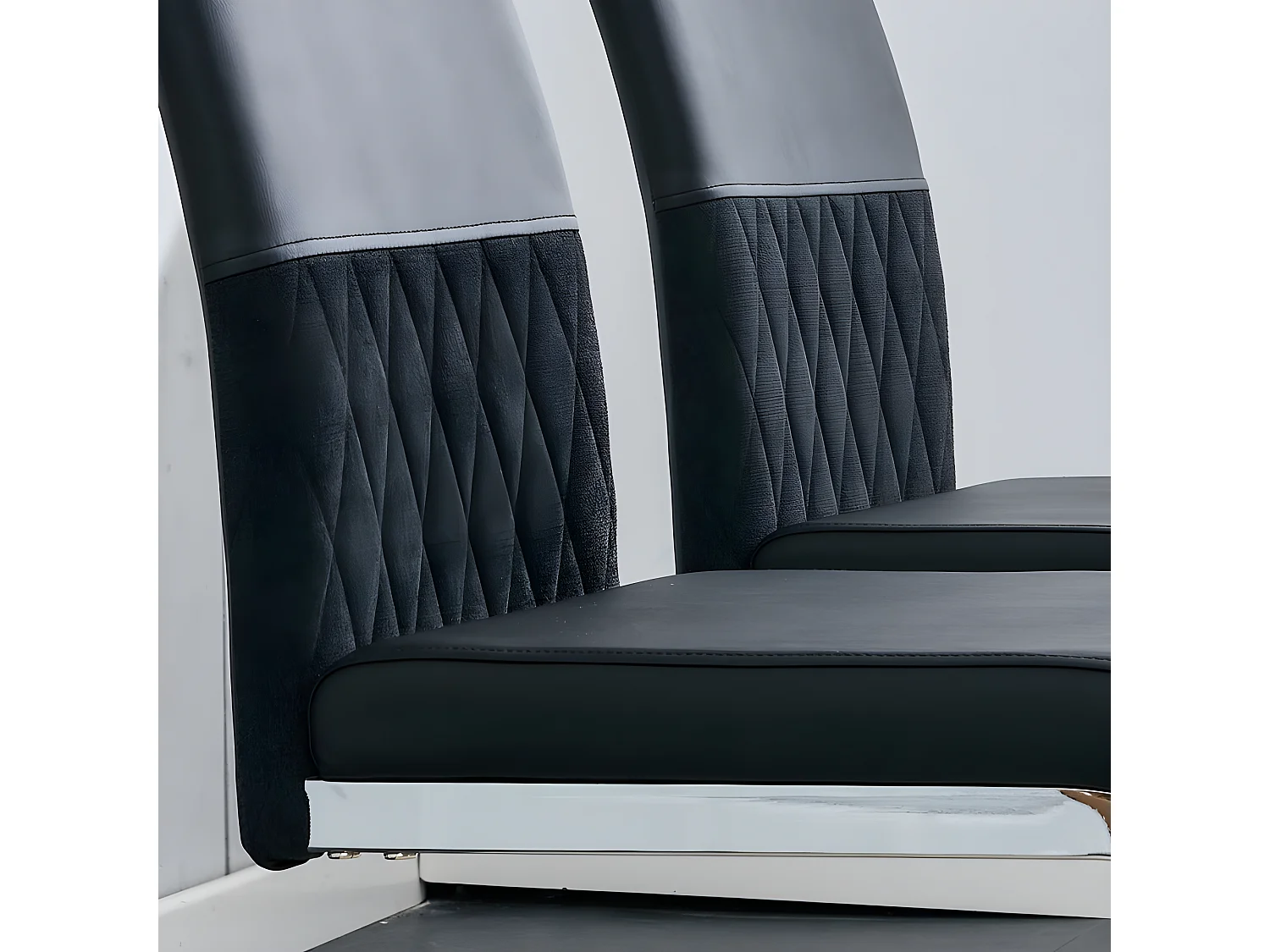 Lot de 4 chaises de salle à manger - dossier en similicuir et lin - noir