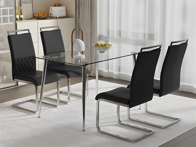 Set di 4 sedie per sala da pranzo - schienale in ecopelle e lino - nere