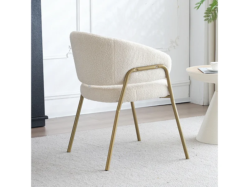 Lot de 4 chaises - tissu en sherpa - pieds dorés - beige