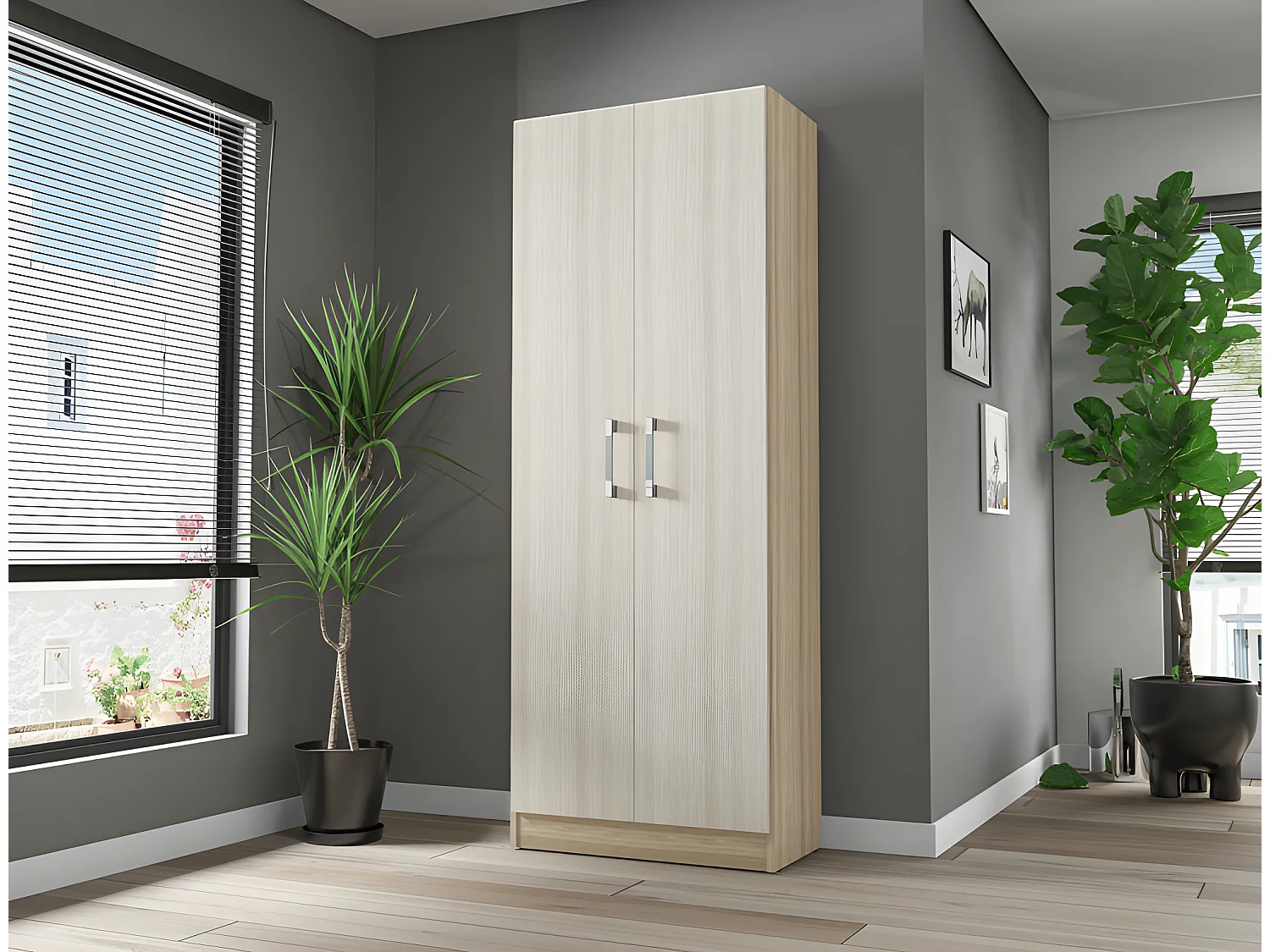 Armoire 2 Portes Chêne et Erable Mutifonctions L 61 H 160.6 P 31.8 cm