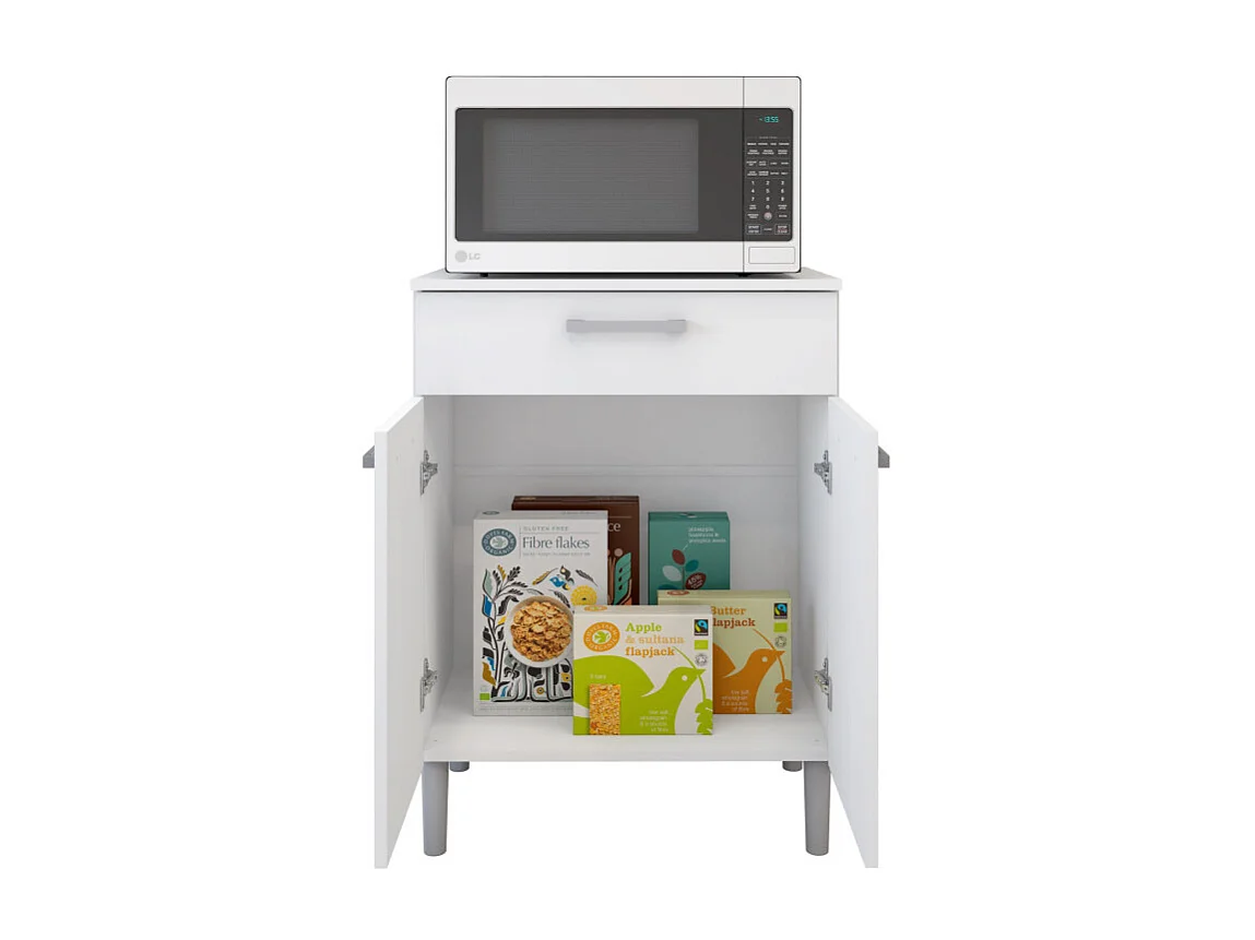 Meuble Micro Onde Blanc 2 Portes 1 Tiroir 1 Niche L 61.5 H 83.5 P 38.8 cm