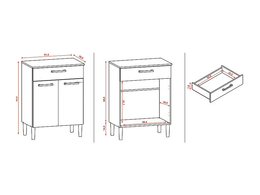 Meuble Micro Onde Blanc 2 Portes 1 Tiroir 1 Niche L 61.5 H 83.5 P 38.8 cm