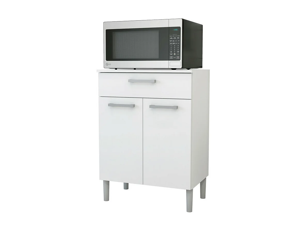 Meuble Micro Onde Blanc 2 Portes 1 Tiroir 1 Niche L 61.5 H 83.5 P 38.8 cm