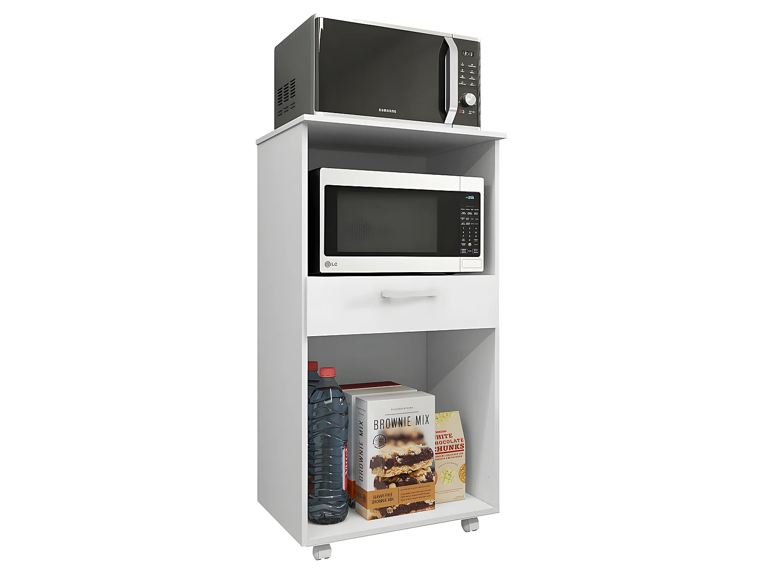 Meuble Micro-Onde Blanc Mobile 2 Portes 1 Tiroir L 61 H 117.5 P 48.8 cm