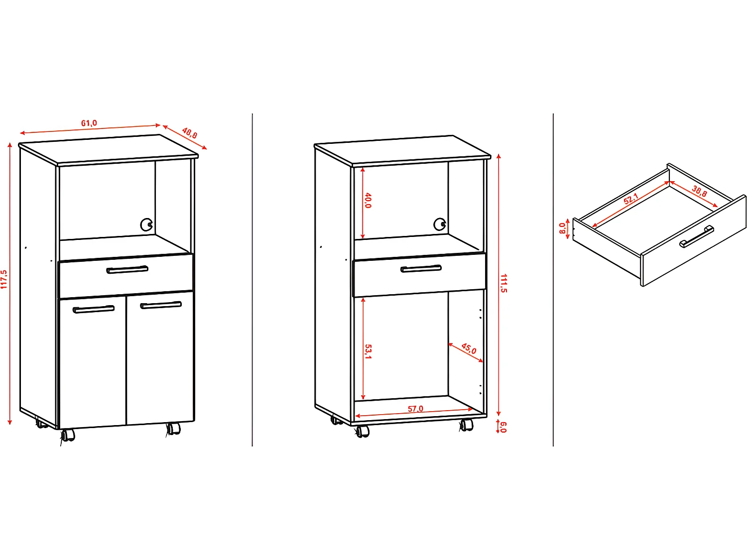 Meuble Micro-Onde Blanc Mobile 2 Portes 1 Tiroir L 61 H 117.5 P 48.8 cm